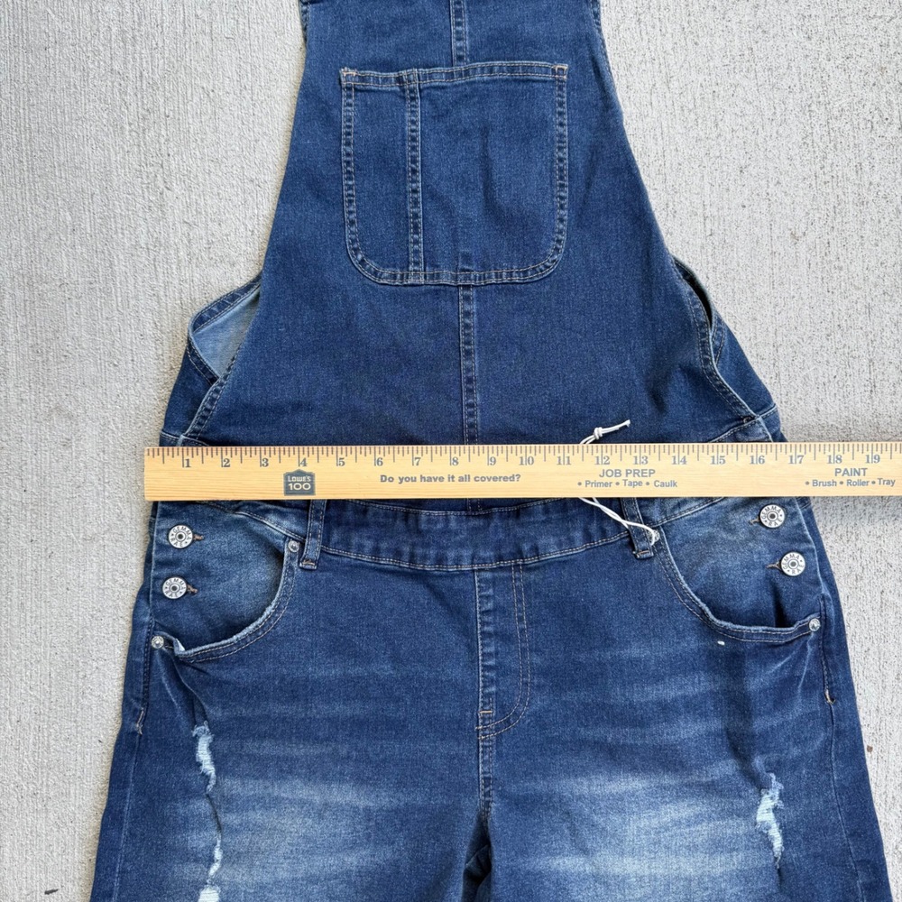 Gemma Rae Denim Short Overalls Medium Distressed Stretch Bib Romper Blue - Picture 7 of 11
